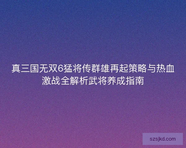 真三国无双6猛将传群雄再起策略与热血激战全解析武将养成指南 真三国无双6猛将传群雄再起策略与热血激战全解析武将养成指南